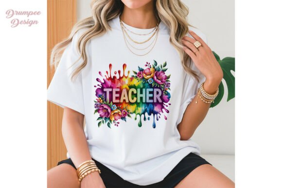Rainbow Teacher Floral Sublimation PNG